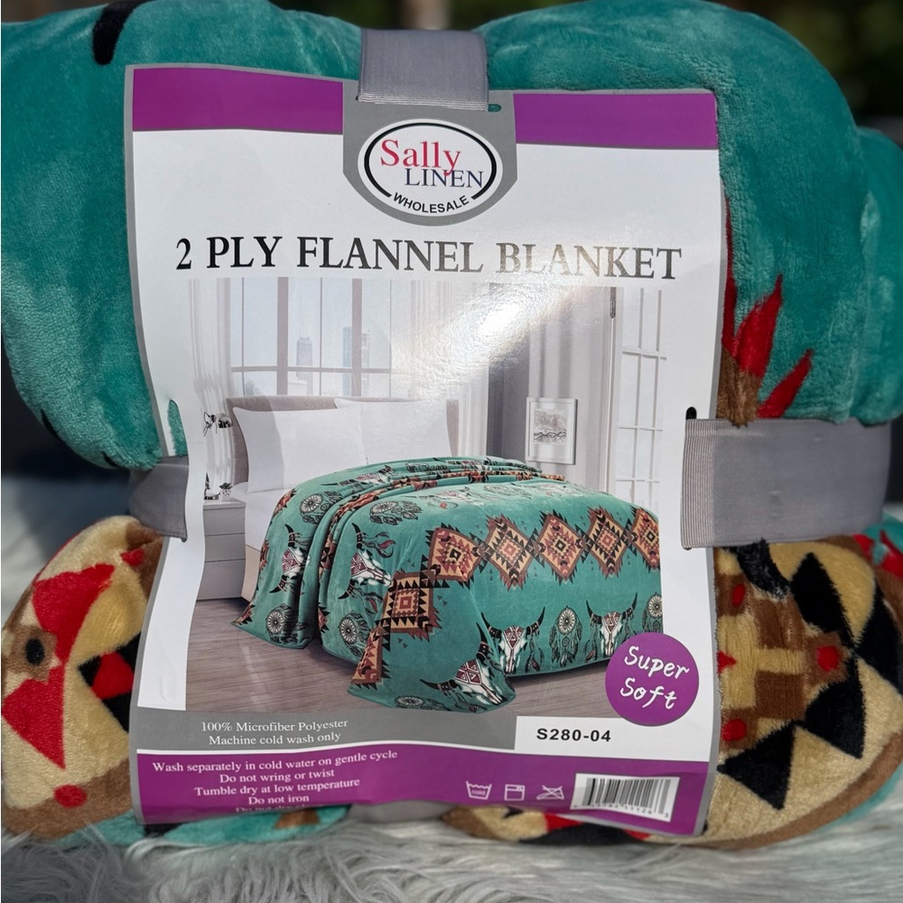 King 2PLY Flannel blanket thick Western-style double sided skull/dream catcher - Picture 3 of 4